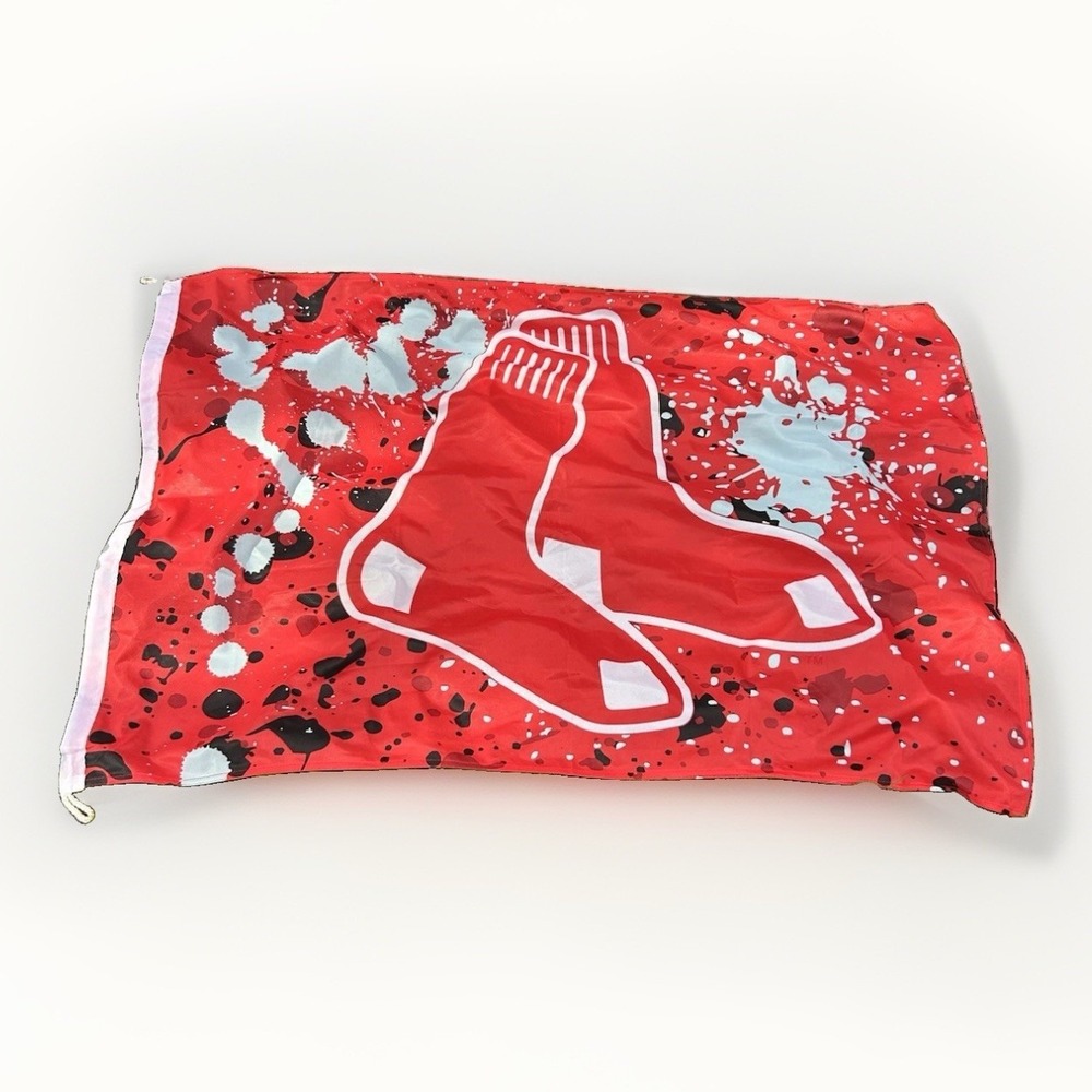 Boston Red Sox MLB Flag Banner Red Paint Splatter Logo Baseball Sports Decor